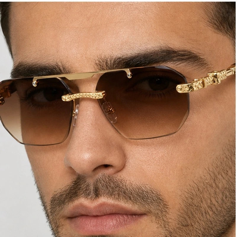 Caius Double-Bar Rimless Sunglasses - Amber - rimless sunglasses - Eric Muller - Image 3