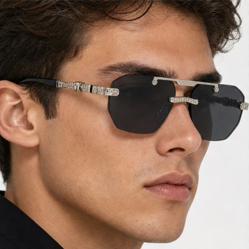 Caius Double-Bar Rimless Sunglasses - Slate - rimless sunglasses - Eric Muller - Image 3