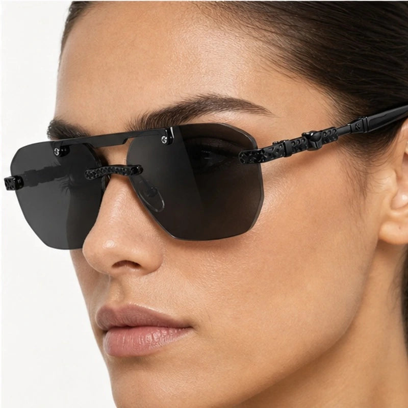 Caius Double-Bar Rimless Sunglasses - Graphite - octagonal sunglasses - Eric Muller - Image 4