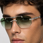 Caius Double-Bar Rimless Sunglasses - Olive - rimless sunglasses - Eric Muller - Image 3
