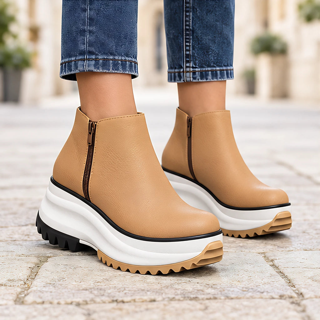 Calanthe Women's Platform Wedge Ankle Boots - Khaki - Shoes - Eric Muller - Image 2