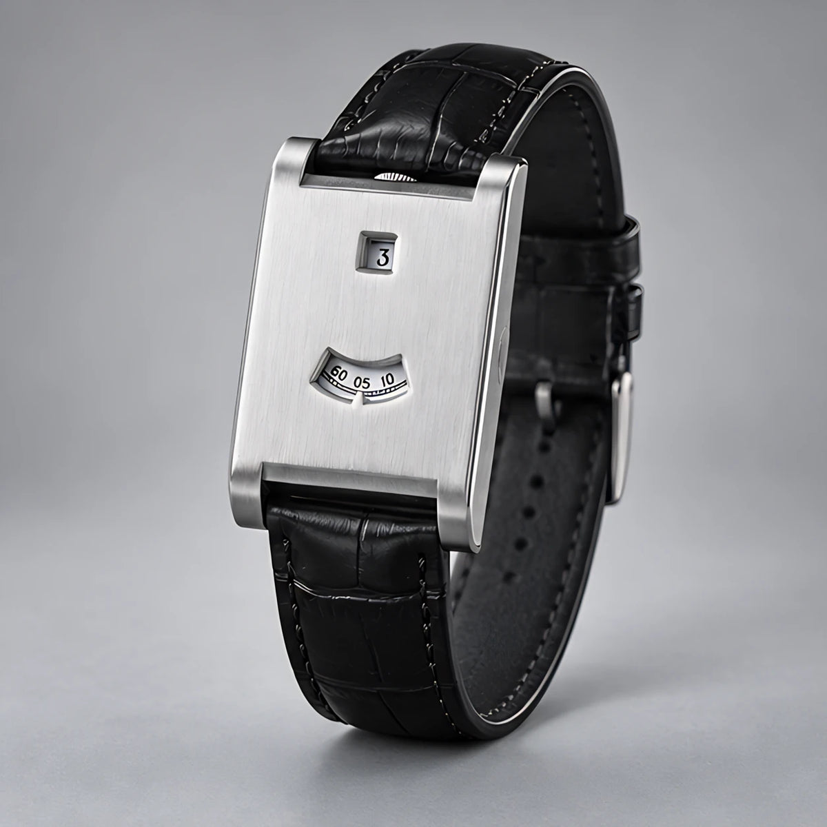 Caldris Men's Square Case Quartz Watch with Leather Band - Sterling Black - Accessories > Watches > Quartz Watches - Eric Muller - Image 1