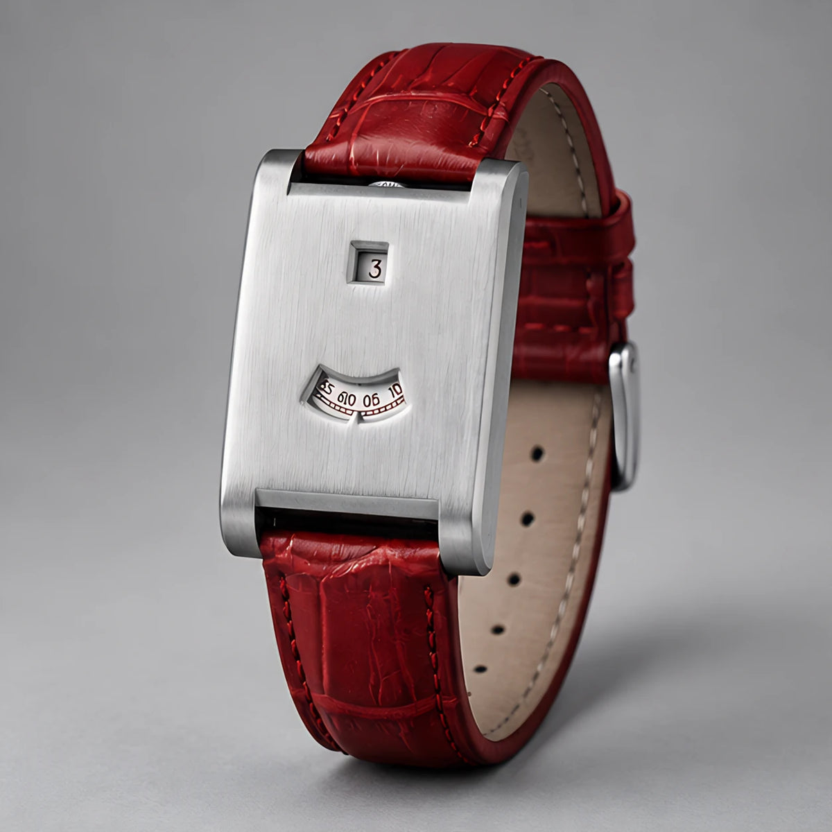 Caldris Men's Square Case Quartz Watch with Leather Band - Steel Crimson - Accessories > Watches > Quartz Watches - Eric Muller - Image 1