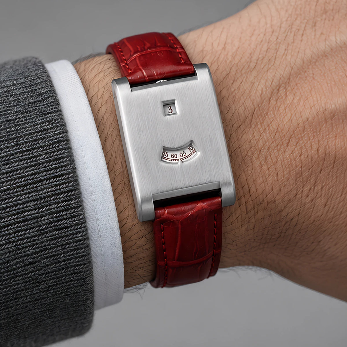 Caldris Men's Square Case Quartz Watch with Leather Band - Steel Crimson - Watches - Eric Muller - Image 3