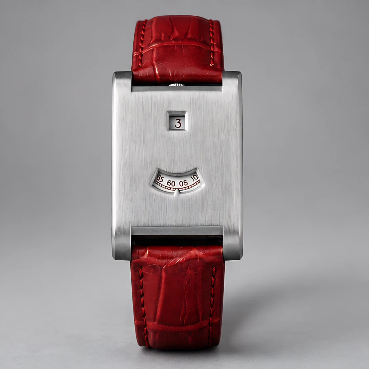 Caldris Men's Square Case Quartz Watch with Leather Band - Steel Crimson - apparel - Eric Muller - Image 2