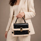 Caledonia Women's Shearling-Trim Leather Handbag - Black - bag - Eric Muller - Image 2