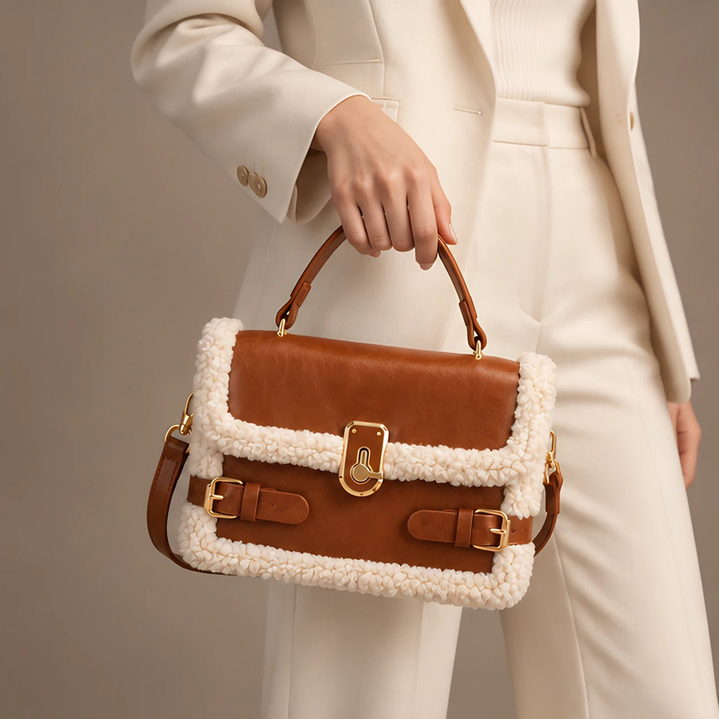 Caledonia Women's Shearling-Trim Leather Handbag - Light Brown - bag - Eric Muller - Image 2