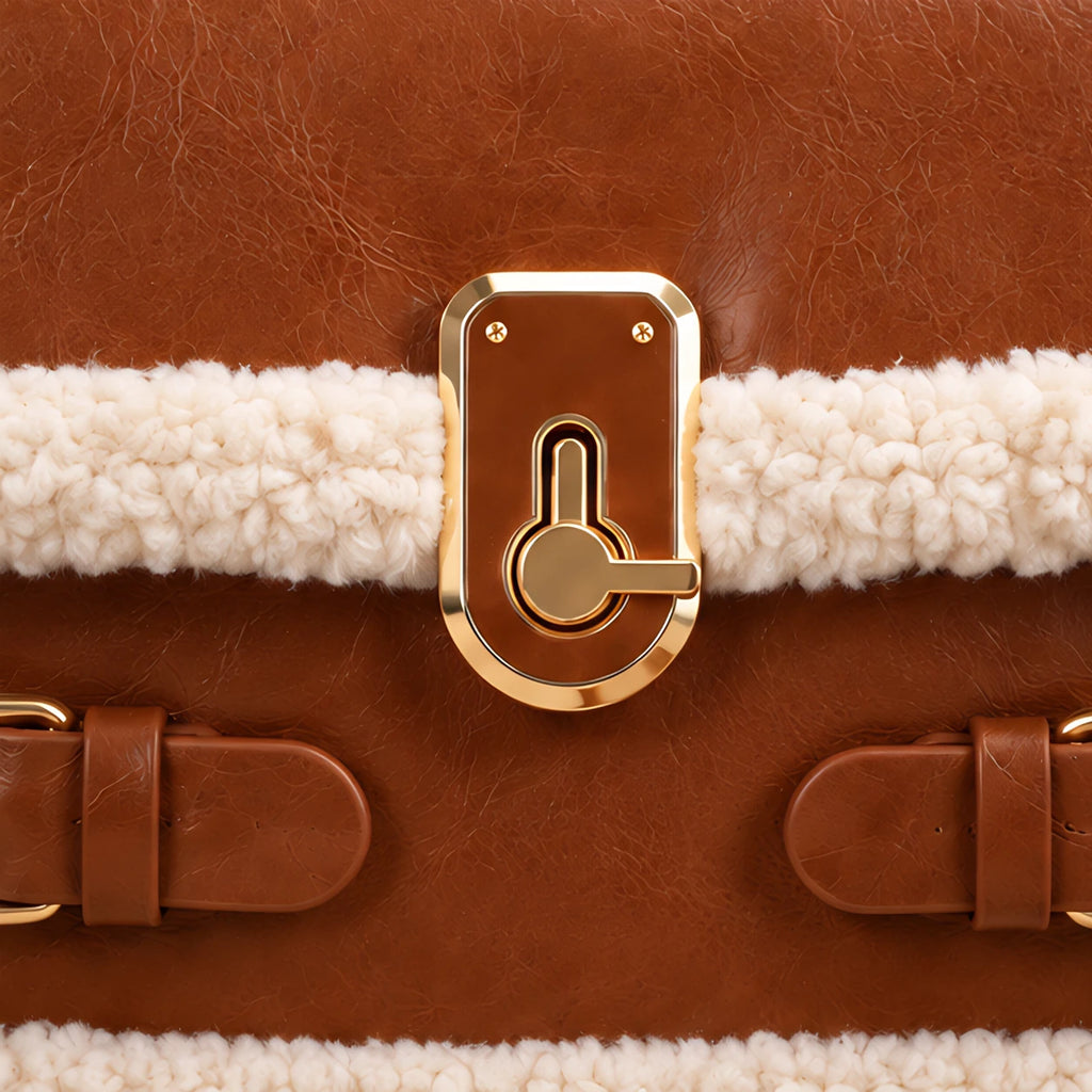 Caledonia Women's Shearling-Trim Leather Handbag - Light Brown - Handbag - Eric Muller - Image 3