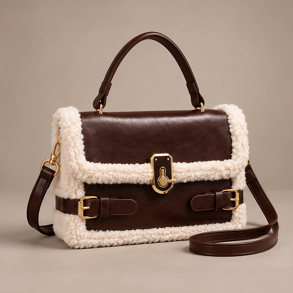 Caledonia Women's Shearling-Trim Leather Handbag - Brown - Women's Accessories > Bags > Convertible Handbags - Eric Muller - Image 1