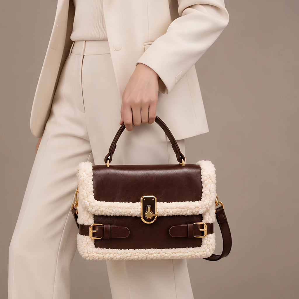 Caledonia Women's Shearling-Trim Leather Handbag - Brown - bag - Eric Muller - Image 2