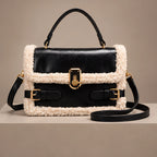 Caledonia Women's Shearling-Trim Leather Handbag - Black - shoulder bag - Eric Muller - Image 4