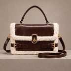 Caledonia Women's Shearling-Trim Leather Handbag - Brown - shoulder bag - Eric Muller - Image 4