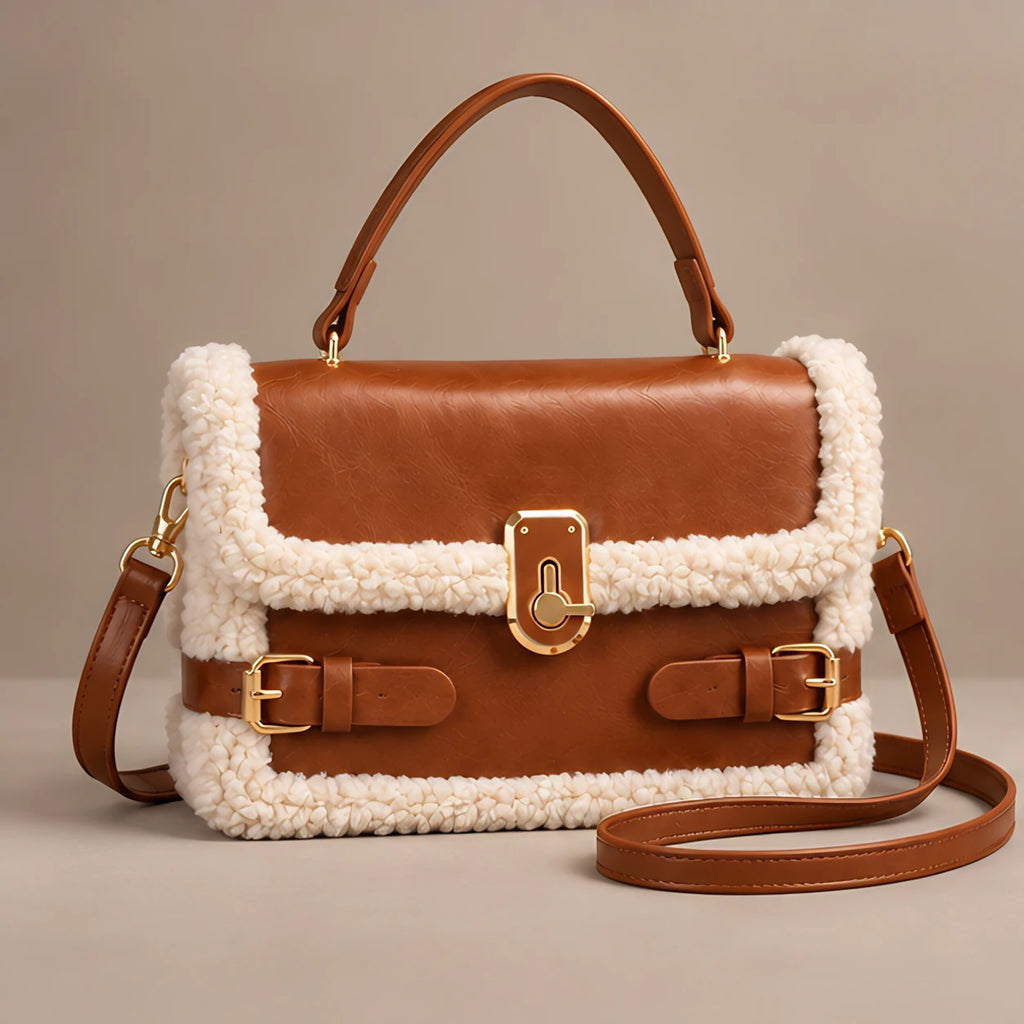 Caledonia Women's Shearling-Trim Leather Handbag - Light Brown - Women's Accessories > Bags > Convertible Handbags - Eric Muller - Image 1