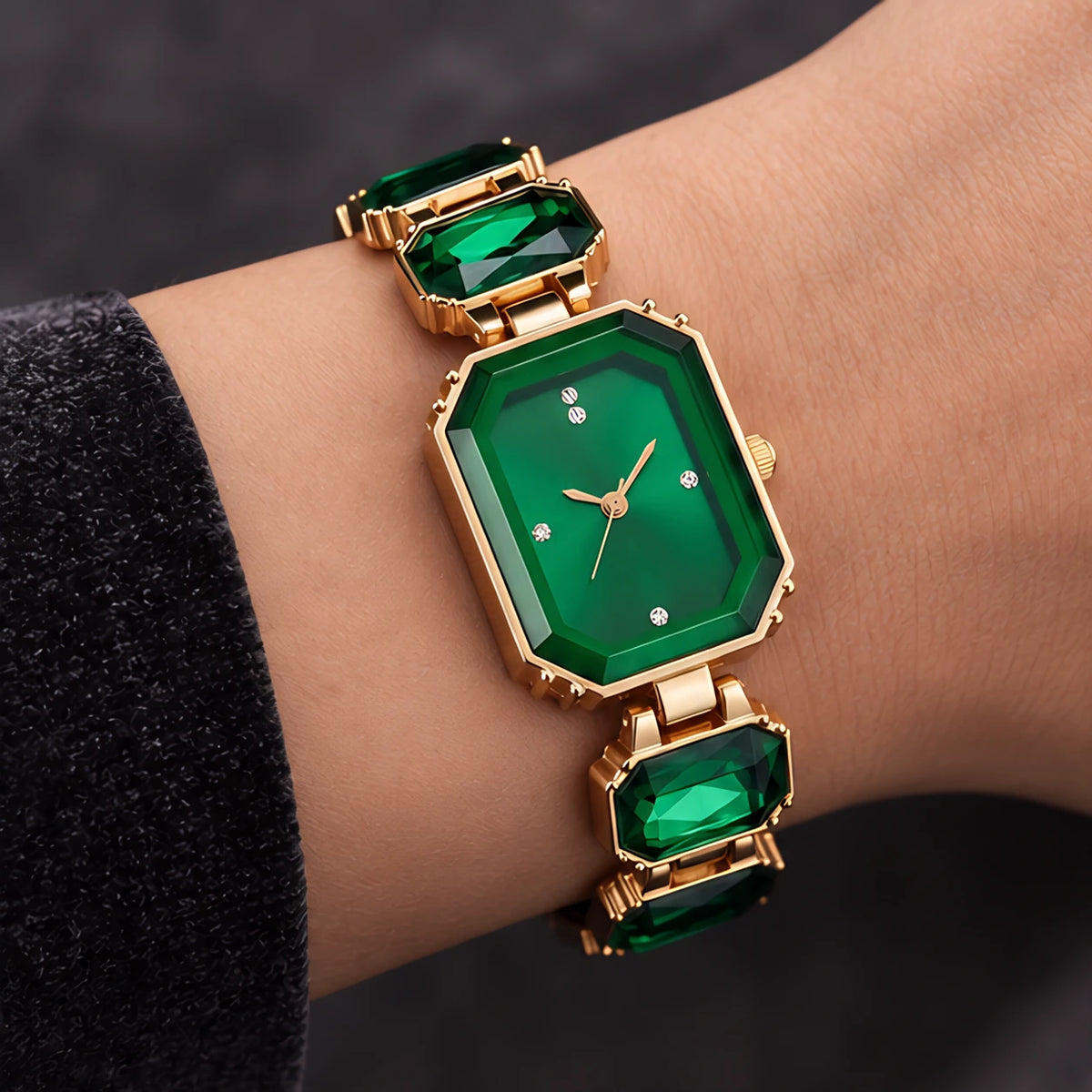 Calienne Women's Gemstone Bracelet Quartz Watch - Green - Accessories > Watches > Bracelet Watches - Eric Muller - Image 1