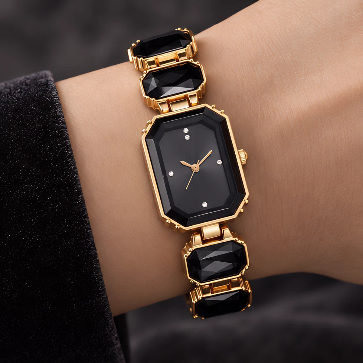 Calienne Women's Gemstone Bracelet Quartz Watch - Black - Accessories > Watches > Bracelet Watches - Eric Muller - Image 1