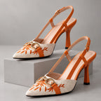 Calvera Embroidered Pointed-Toe Slingback Pumps - Natural - Women's Footwear > Heels > Slingback Heels - Eric Muller - Image 1