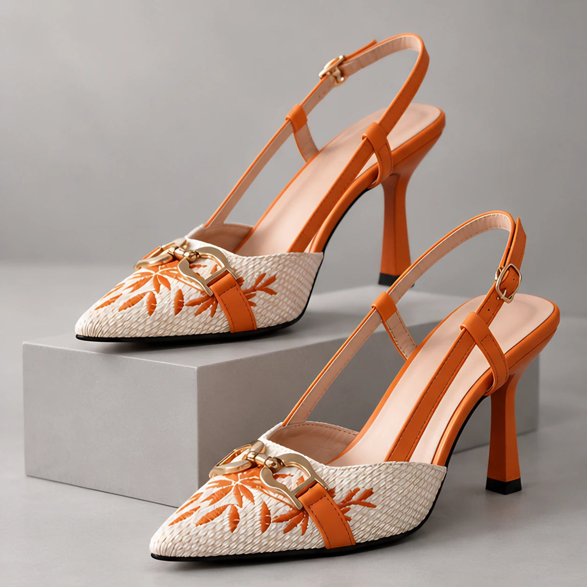 Calvera Embroidered Pointed-Toe Slingback Pumps - Natural - Women's Footwear > Heels > Slingback Heels - Eric Muller - Image 1