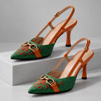 Calvera Embroidered Pointed-Toe Slingback Pumps - Emerald - Women's Footwear > Heels > Slingback Heels - Eric Muller - Image 1