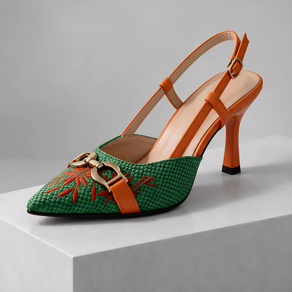 Calvera Embroidered Pointed-Toe Slingback Pumps - Emerald - female - Eric Muller - Image 4