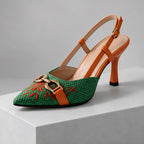 Calvera Embroidered Pointed-Toe Slingback Pumps - Emerald - female - Eric Muller - Image 4