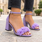 Camellia Women's Floral Chunky Block Heel Sandals - Purple - Footwear > Sandals > Block Heel Sandals - Eric Muller - Image 1