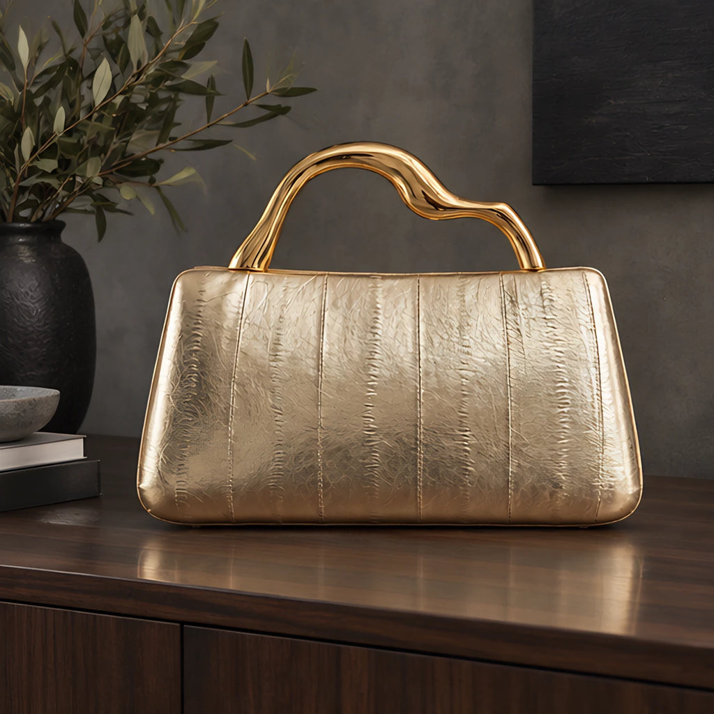 Capri Women's Structured Leather Handbag - Leopard-Gold - Bags & Accessories > Handbags > Top Handle Handbags - Eric Muller - Image 2