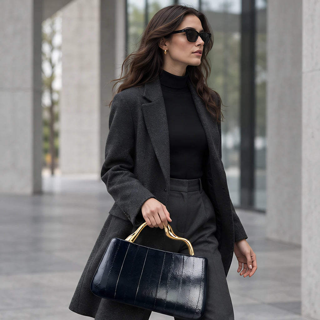 Capri Women's Structured Leather Handbag - Black - Bags & Accessories > Handbags > Top Handle Handbags - Eric Muller - Image 1