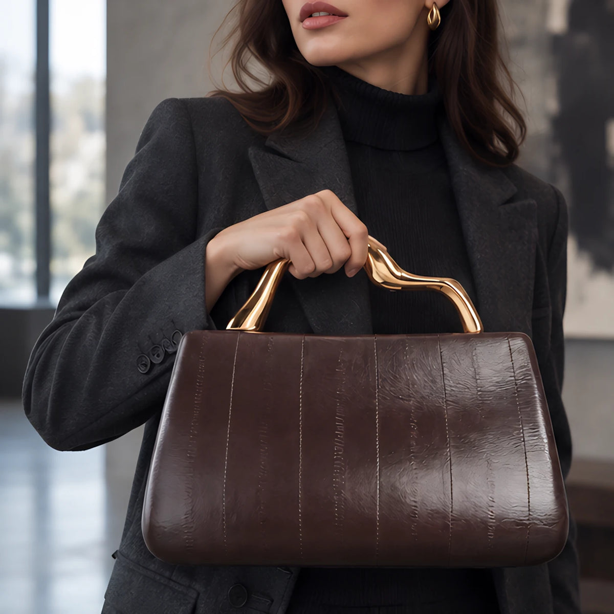 Capri Women's Structured Leather Handbag - Brown - Bags & Accessories > Handbags > Top Handle Handbags - Eric Muller - Image 1