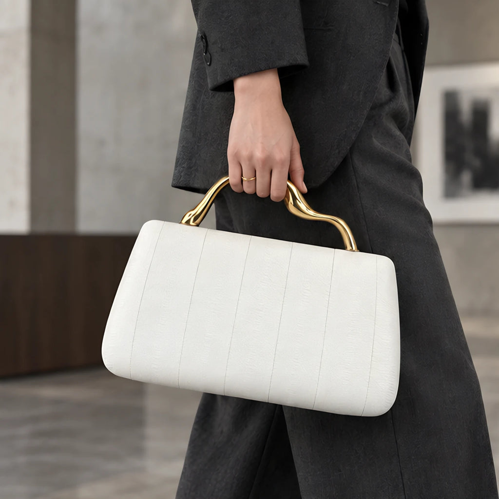 Capri Women's Structured Leather Handbag - White - Bags & Accessories > Handbags > Top Handle Handbags - Eric Muller - Image 1