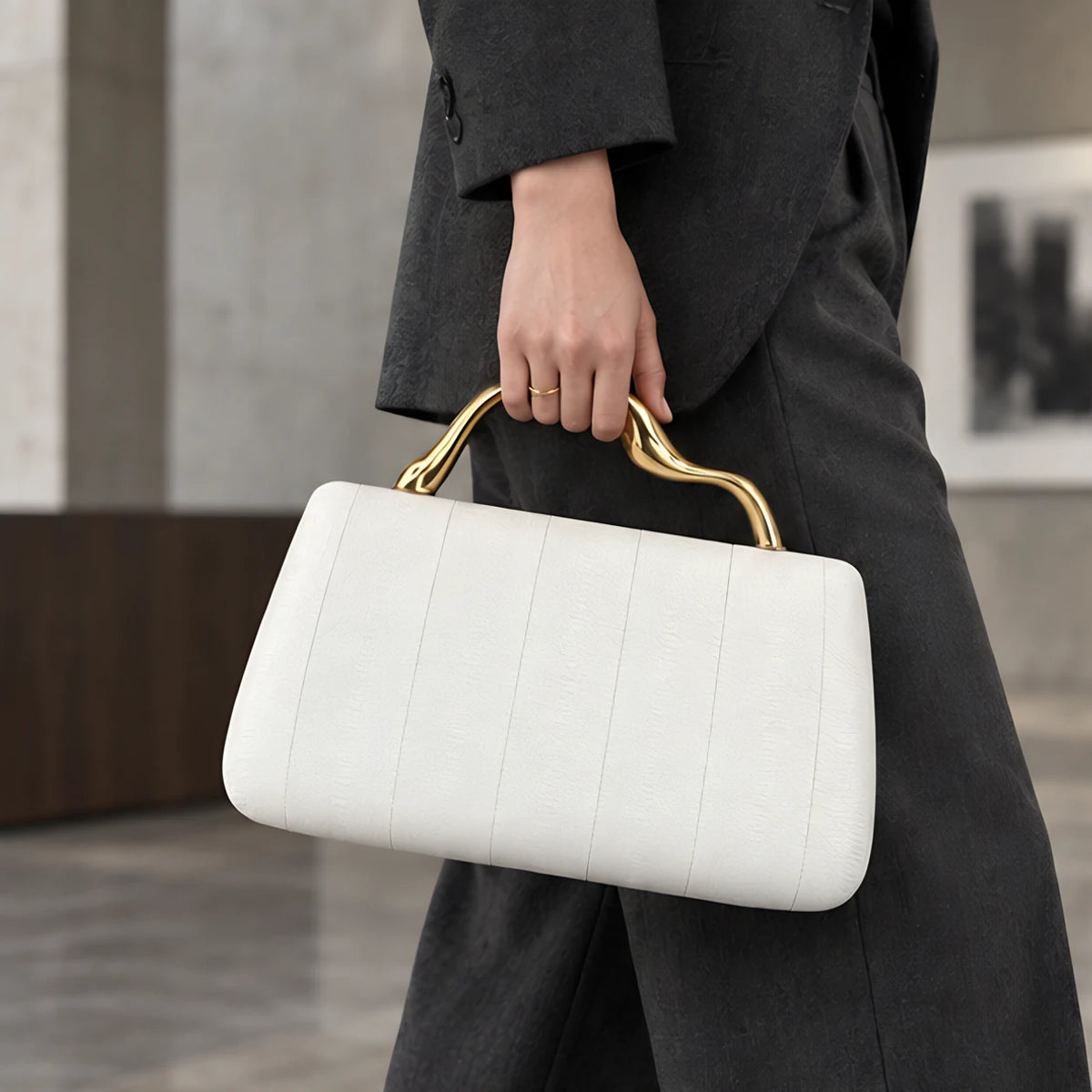 Capri Women's Structured Leather Handbag - White - Bags & Accessories > Handbags > Top Handle Handbags - Eric Muller - Image 1