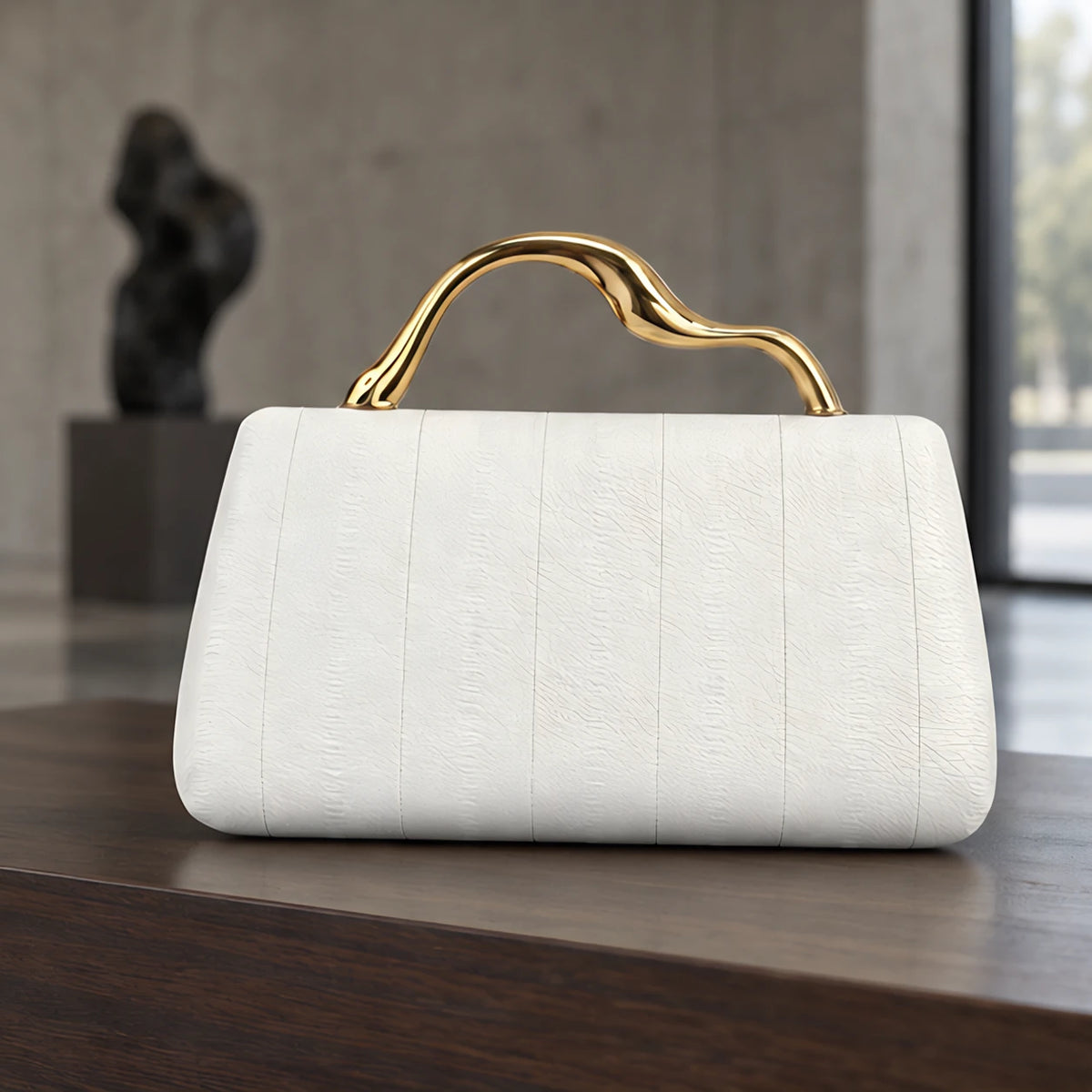 Capri Women's Structured Leather Handbag - White - Bags & Accessories > Handbags > Top Handle Handbags - Eric Muller - Image 2