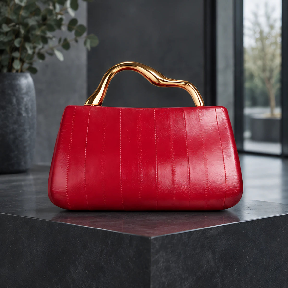 Capri Women's Structured Leather Handbag - Red - Bags & Accessories > Handbags > Top Handle Handbags - Eric Muller - Image 2