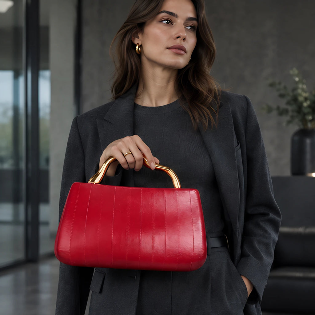 Capri Women's Structured Leather Handbag - Red - Bags & Accessories > Handbags > Top Handle Handbags - Eric Muller - Image 1