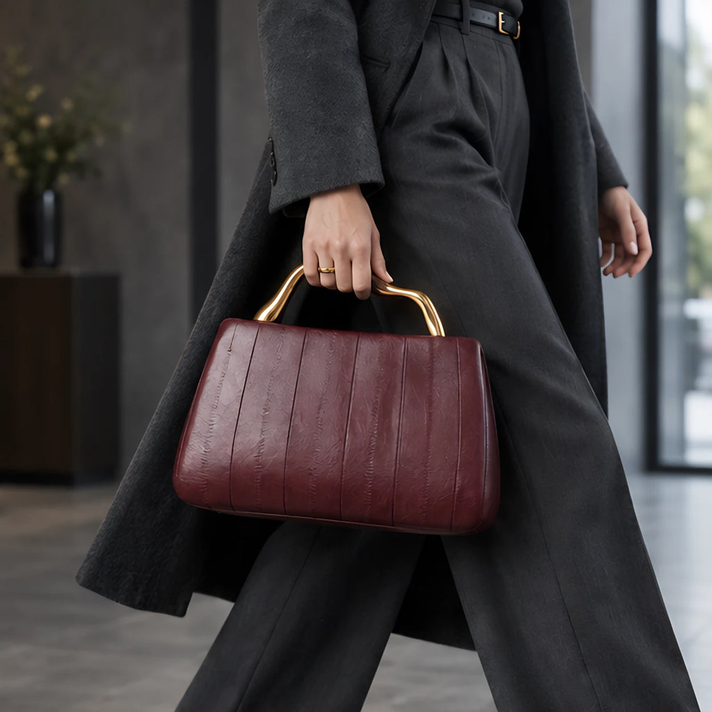 Capri Women's Structured Leather Handbag - Wine Red - Bags & Accessories > Handbags > Top Handle Handbags - Eric Muller - Image 1