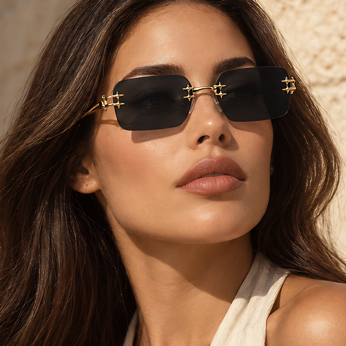 Cassia Women's Square Rimless Sunglasses - Black - Accessories > Sunglasses > Rimless Square Sunglasses - Eric Muller - Image 3