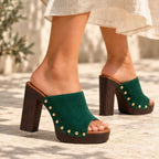 Clio Women's Studded Platform Mules - Emerald - sandals - Eric Muller - Image 4
