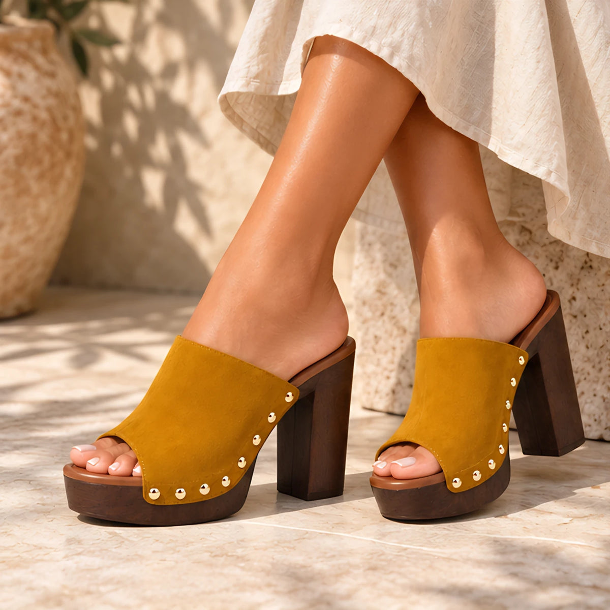 Clio Women's Studded Platform Mules - Marigold - platform heels - Eric Muller - Image 3