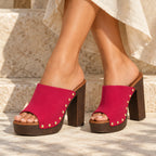 Clio Women's Studded Platform Mules - Rosewood - platform heels - Eric Muller - Image 3