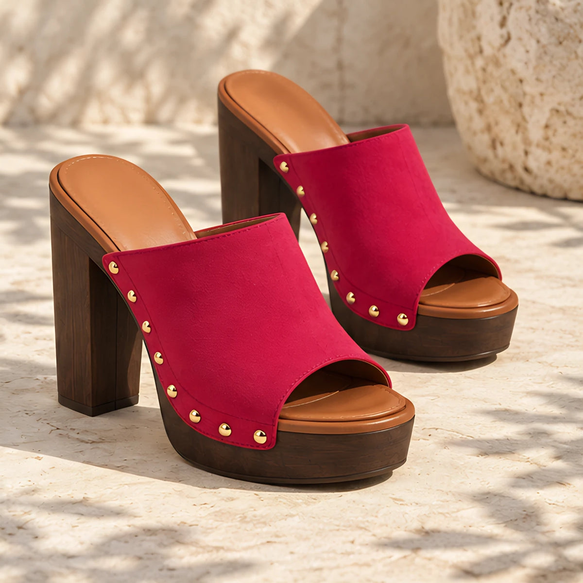 Clio Women's Studded Platform Mules - Rosewood - heels - Eric Muller - Image 2