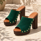 Clio Women's Studded Platform Mules - Emerald - heels - Eric Muller - Image 2