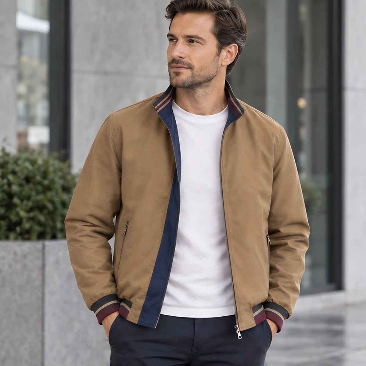 Conrad Men's Reversible Harrington Jacket - Khaki - Men's Clothing > Outerwear > Reversible Bomber Jackets - Eric Muller - Image 1