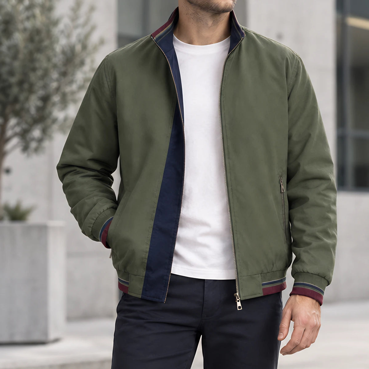 Conrad Men's Reversible Harrington Jacket - Military Green - Men's Clothing > Outerwear > Reversible Bomber Jackets - Eric Muller - Image 1