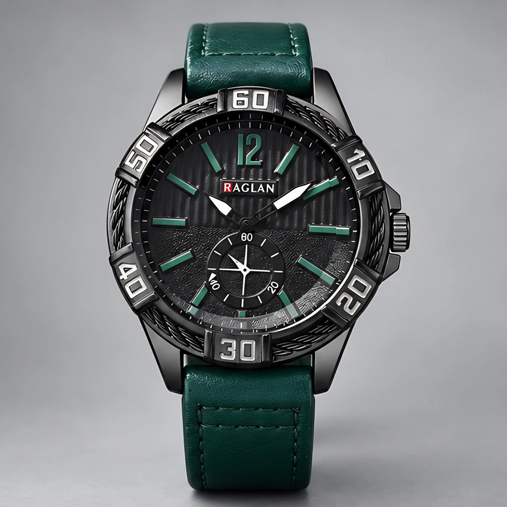 Dalston Men's 44mm Round Dial Watch with Genuine Leather Band - Green - apparel - Eric Muller - Image 2