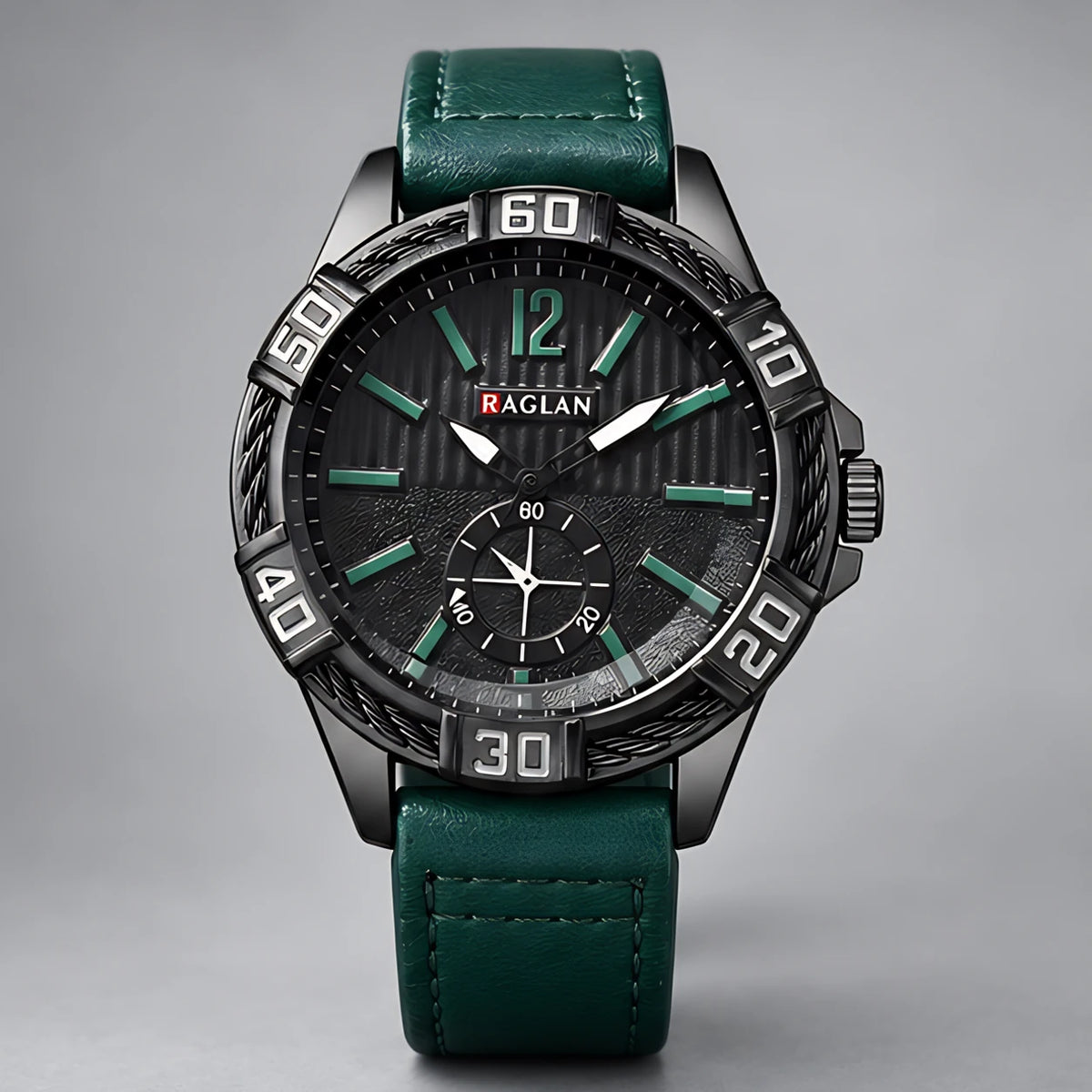 Dalston Men's 44mm Round Dial Watch with Genuine Leather Band - Green - apparel - Eric Muller - Image 2