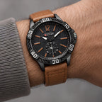 Dalston Men's 44mm Round Dial Watch with Genuine Leather Band - Brown - Accessories > Watches > Leather Band Analog Watches - Eric Muller - Image 3