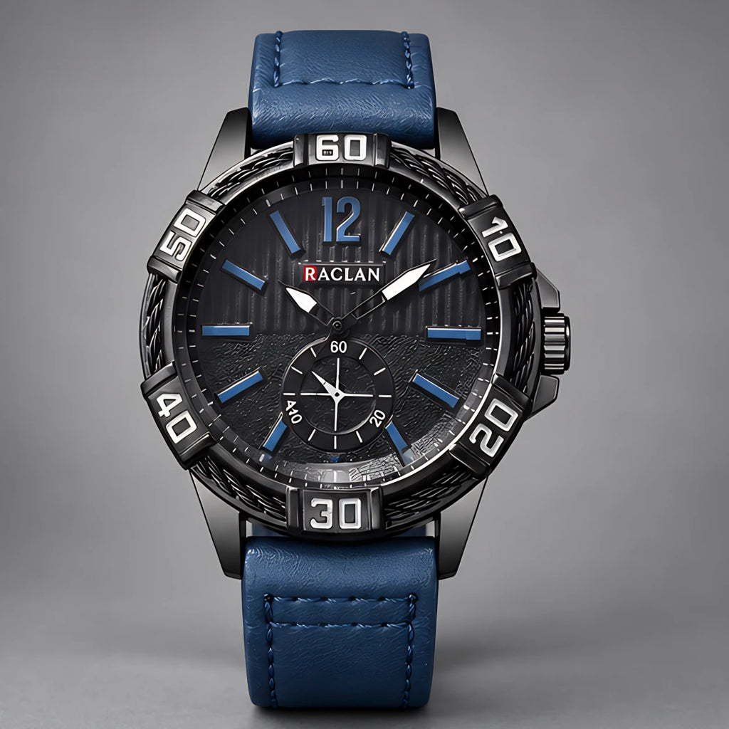 Dalston Men's 44mm Round Dial Watch with Genuine Leather Band - Blue - apparel - Eric Muller - Image 2