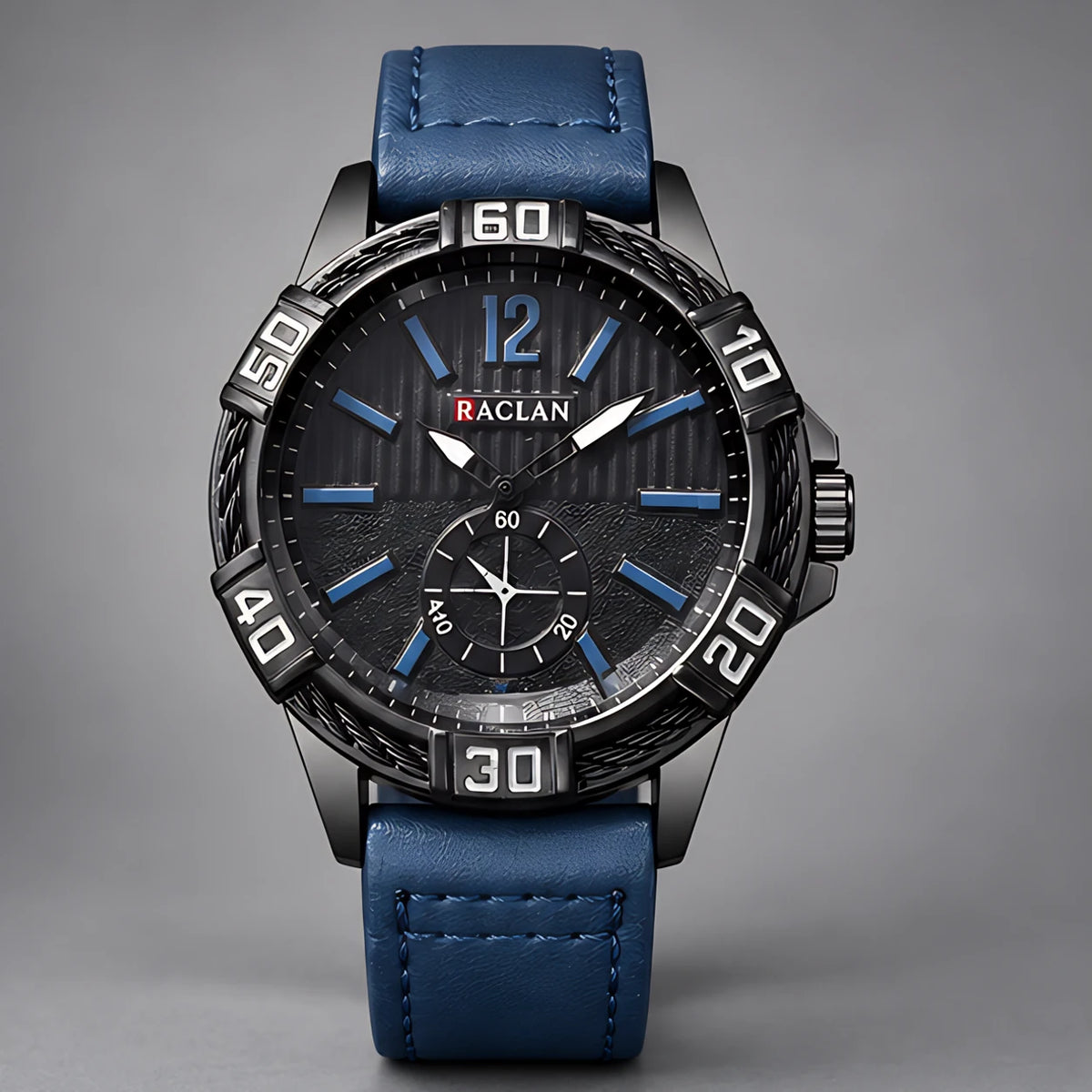 Dalston Men's 44mm Round Dial Watch with Genuine Leather Band - Blue - apparel - Eric Muller - Image 2