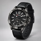 Dalston Men's 44mm Round Dial Watch with Genuine Leather Band - Black - Accessories > Watches > Leather Band Analog Watches - Eric Muller - Image 1