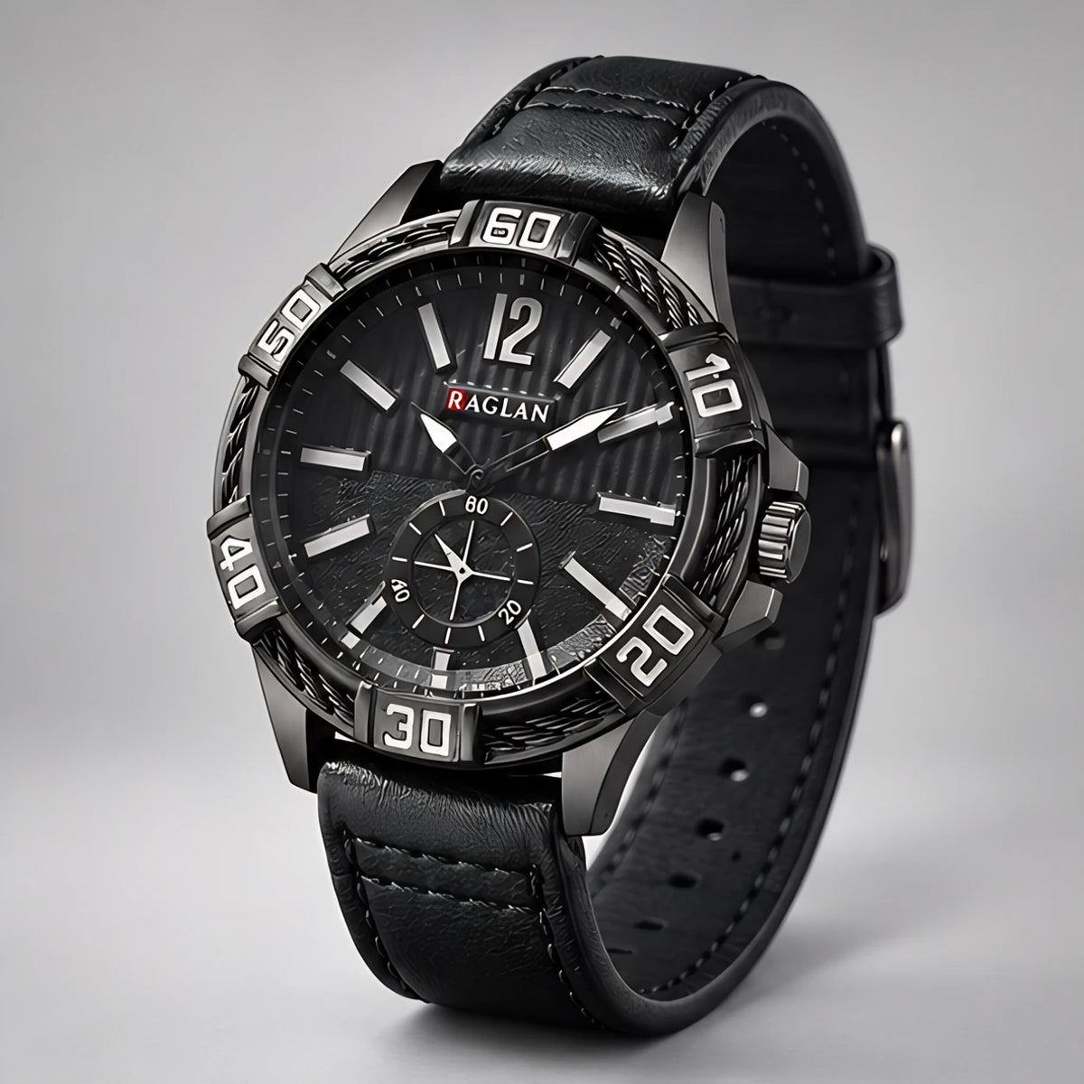 Dalston Men's 44mm Round Dial Watch with Genuine Leather Band - Black - Accessories > Watches > Leather Band Analog Watches - Eric Muller - Image 1