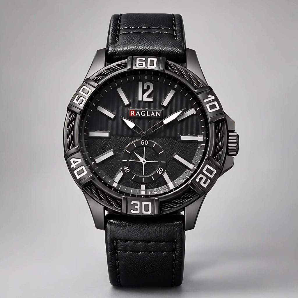 Dalston Men's 44mm Round Dial Watch with Genuine Leather Band - Black - apparel - Eric Muller - Image 2